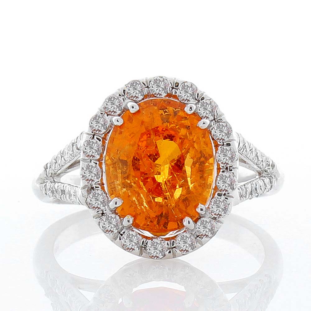 Heritage Gem Studio 5.40 Carat Oval Spessartite and Diamond Cocktail Ring in 18 Karat White Gold