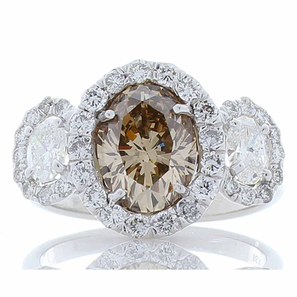 Heritage Gem Studio 2.02 Carat Oval Brown Diamond Cocktail Ring in 18 Karat White Gold