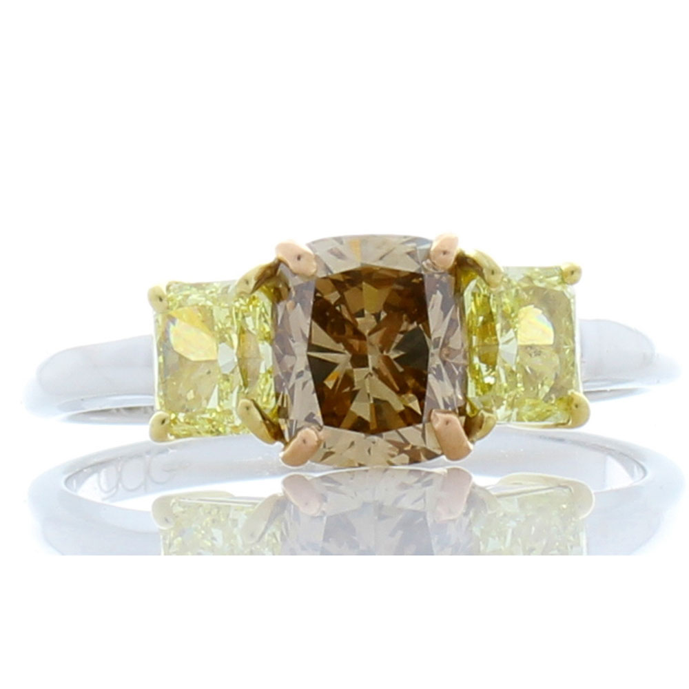 Heritage Gem Studio GIA Certified 1.05 Carat Cushion Cut Fancy Brown Diamond and Yellow Diamond Ring