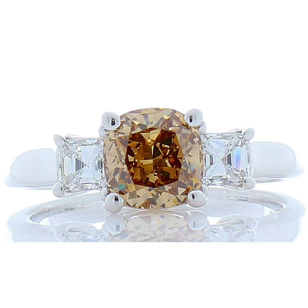 Heritage Gem Studio  1.31 Carat Cushion Cut Fancy Orangy Brown Diamond Cocktail Ring in 18 Karat Gold