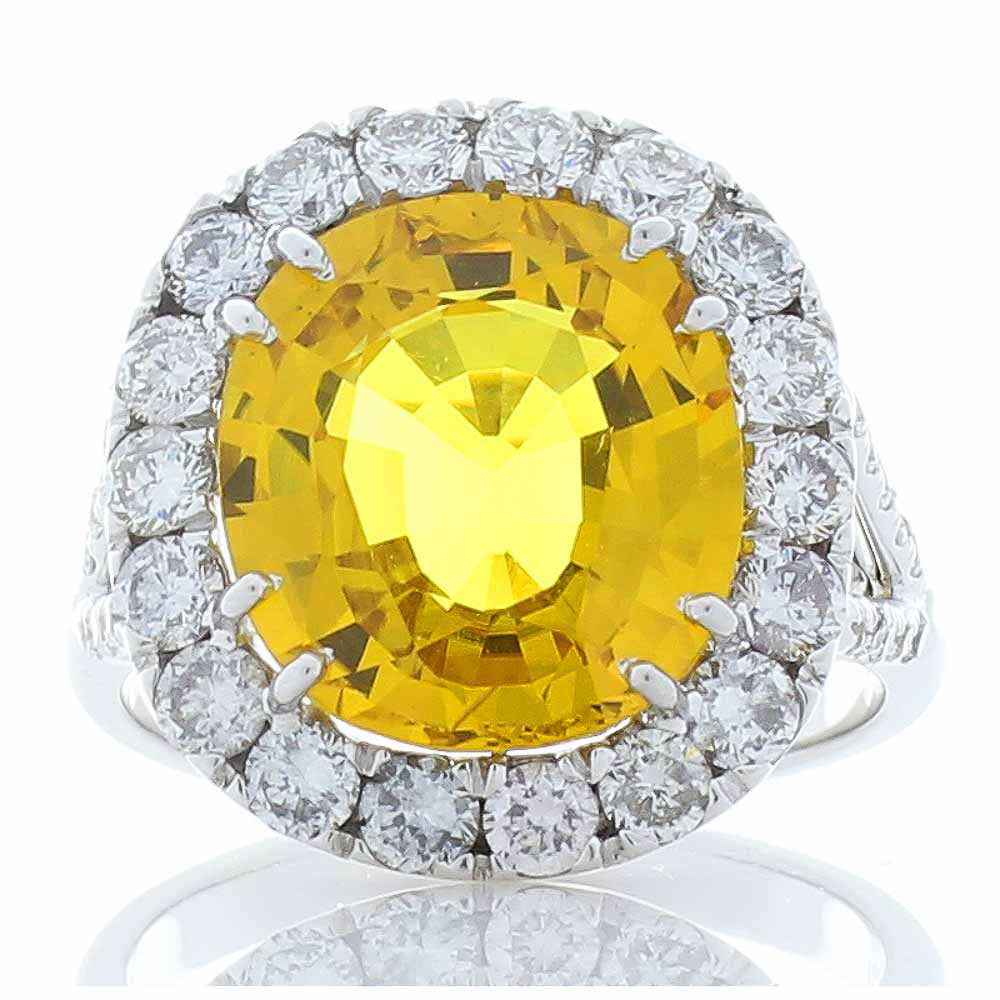 Heritage Gem Studio 6.04 Carat Oval Yellow Sapphire and Diamond Cocktail Ring in 18 Karat White Gold