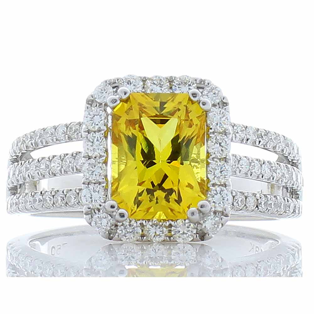 Heritage Gem Studio 2.12 Carat Radiant Cut Yellow Sapphire and Diamond Cocktail Ring in White Gold