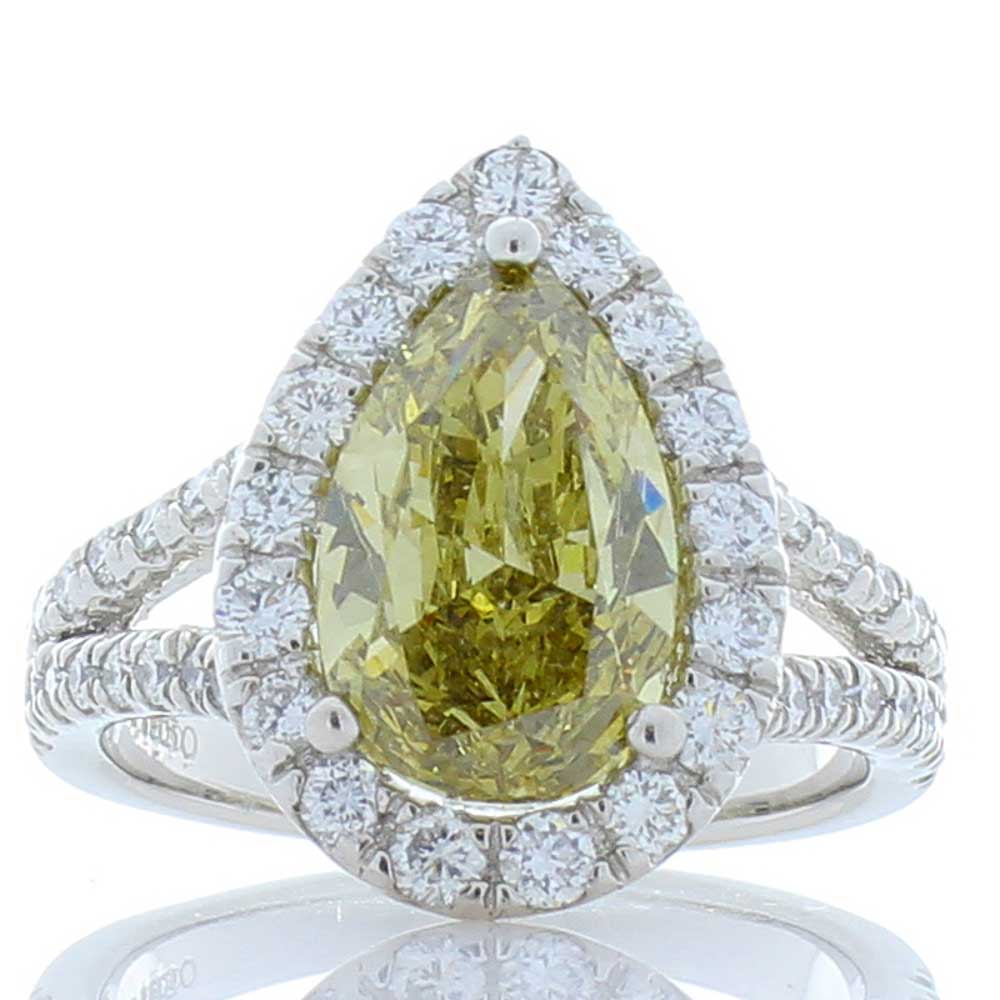Heritage Gem Studio  GIA Certified 3.01 Carat Pear Shape Fancy Yellow Diamond Cocktail Ring In Plat