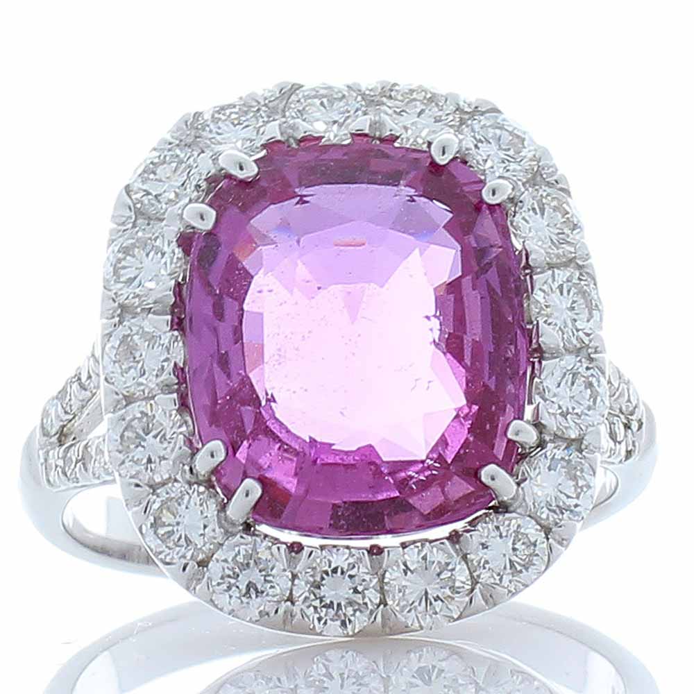 Heritage Gem Studio GIC Certified 6.06 Carat Cushion Pink Sapphire  Diamond Cocktail Ring In 18K