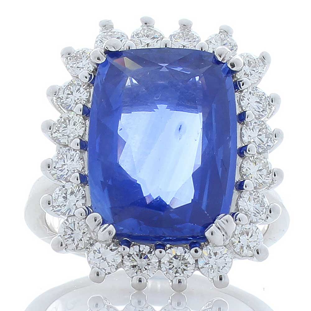 Heritage Gem Studio  8.70 Carat Cushion Sapphire and Diamond Cocktail Ring in 18 Karat White Gold