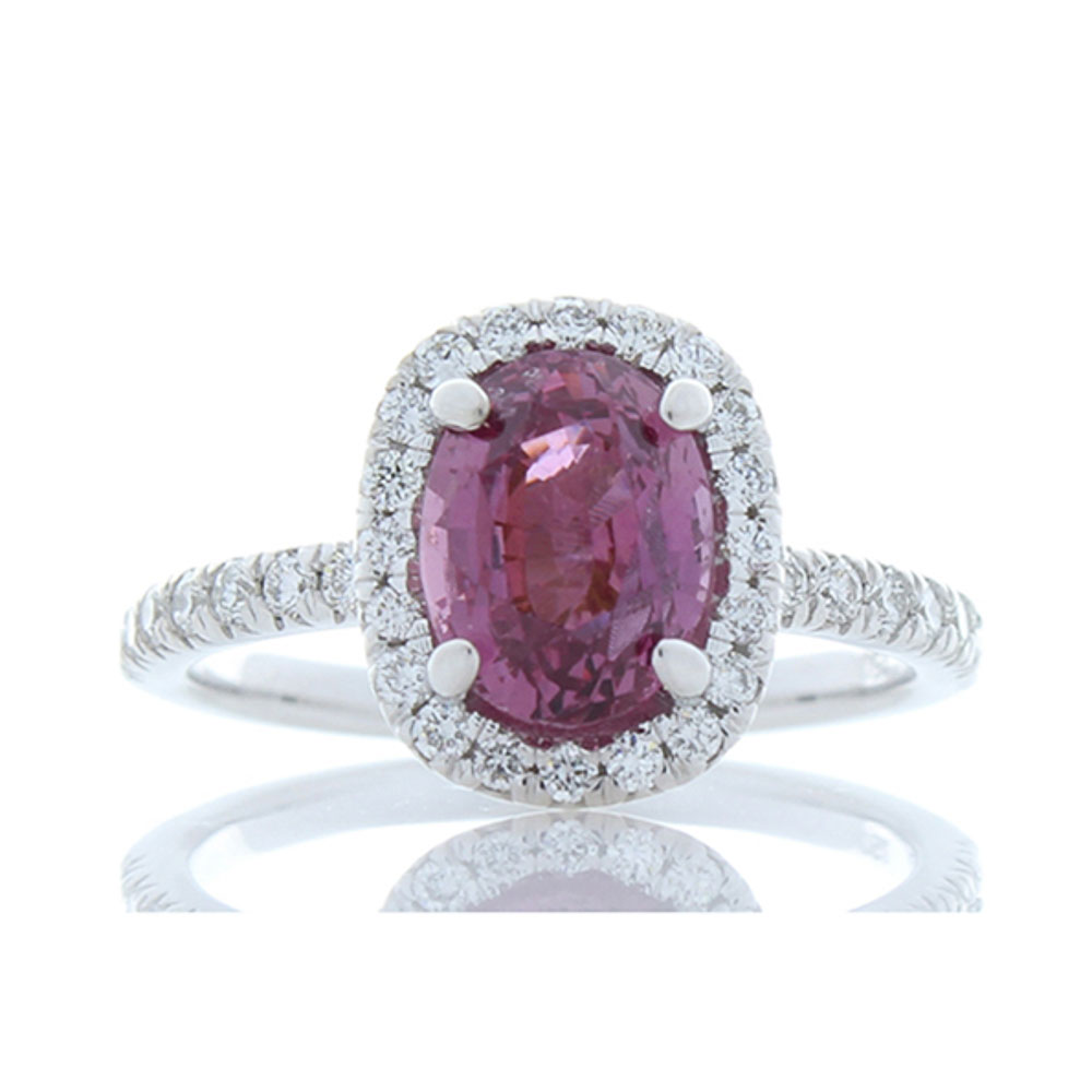 Heritage Gem Studio  2.35 Carat Oval Pink Sapphire and Diamond Cocktail Ring in 18 Karat White Gold