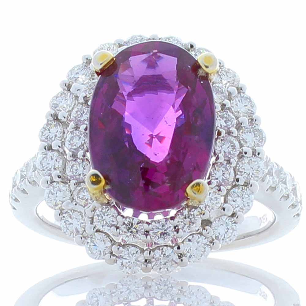 Heritage Gem Studio Emteem Lab Certified 5.35 Carat Oval Pink Sapphire and Diamond Cocktail Ring