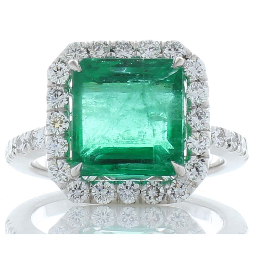 Heritage Gem Studio 5.81 Carat Emerald Cut Emerald and Diamond Cocktail Ring in 18 Karat Gold