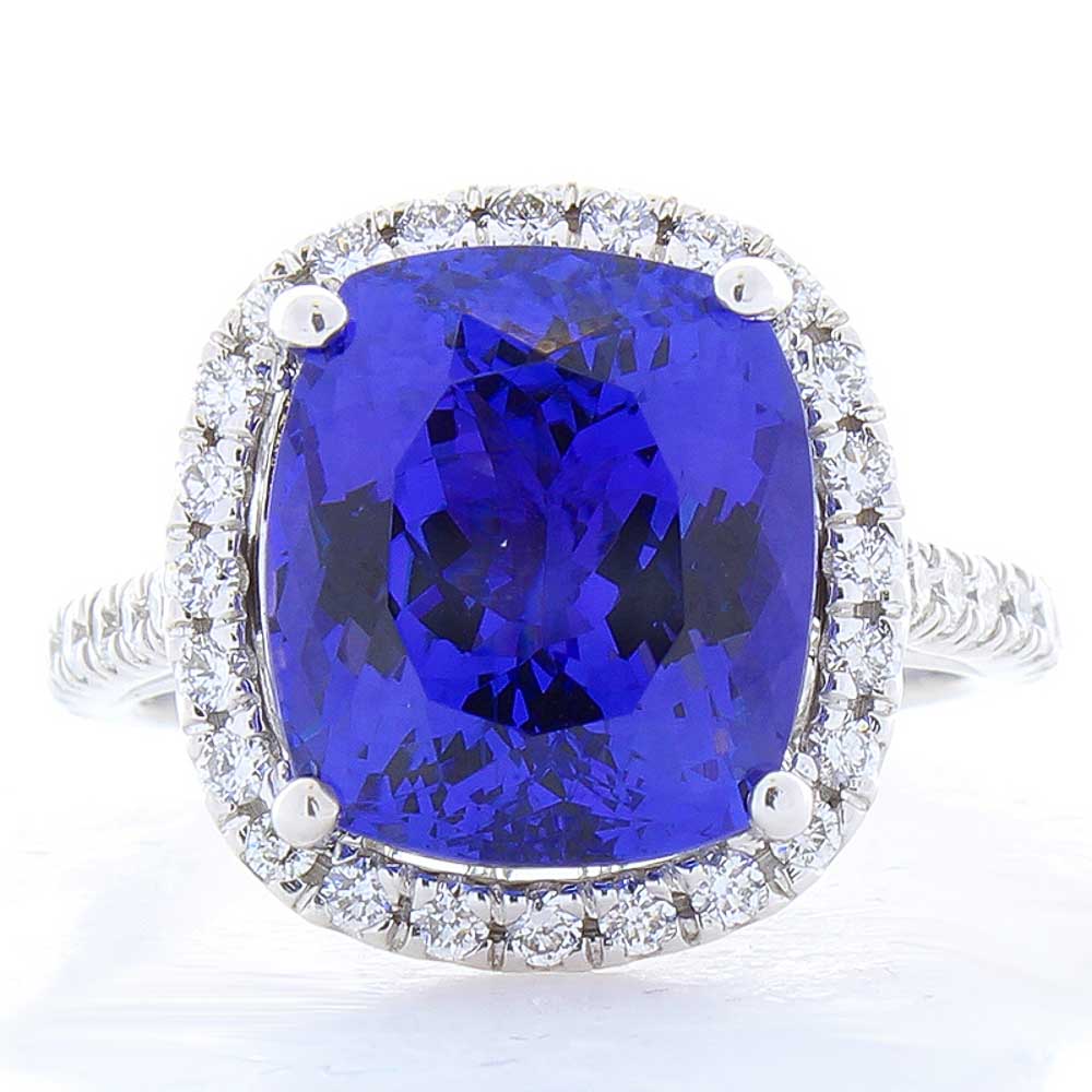 Heritage Gem Studio 7.73 Carat Tanzanite and Diamond Cocktail Ring in 14 Karat White Gold