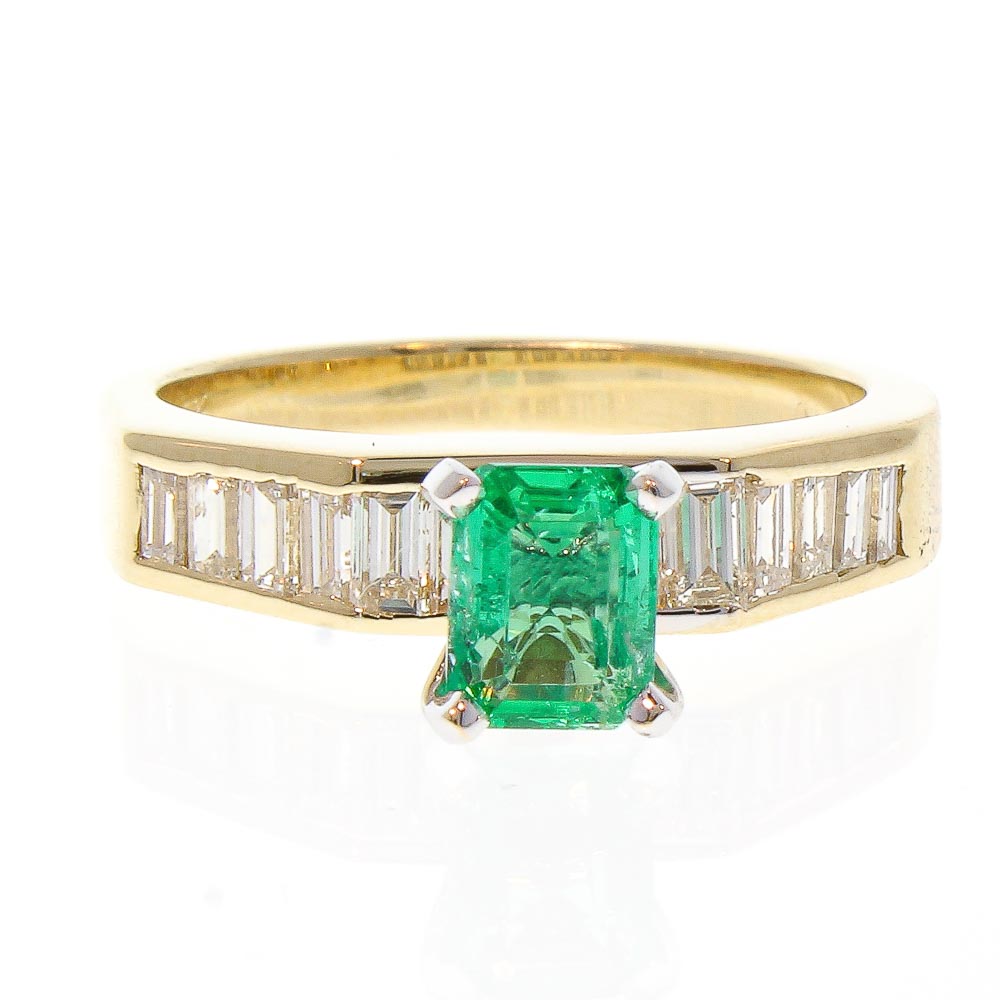 Heritage Gem Studio Ring 14KY ENG RING  WEDDING BAND, EM- CUT EMERALD 0.78CT CTR 6.06 X 4.71MM, 1.97CTW BAG DIA