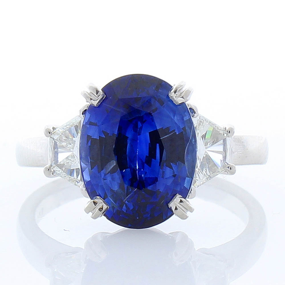 Heritage Gem Studio 5.70 Carat Cushion Cut Blue Sapphire and Diamond Cocktail Ring in Platinum