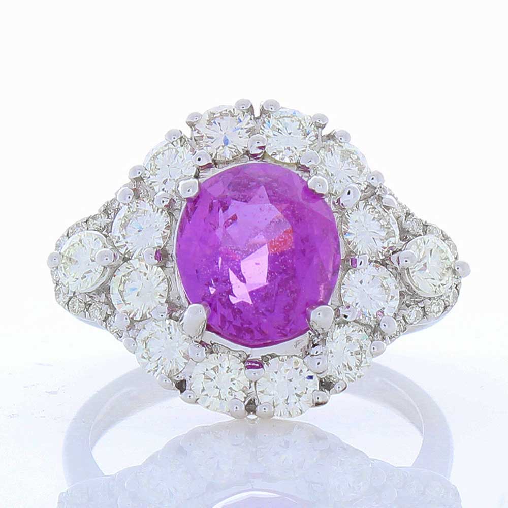 Heritage Gem Studio 3.06 Carat Oval Pink Sapphire and Diamond Cocktail Ring in 14 Karat Gold
