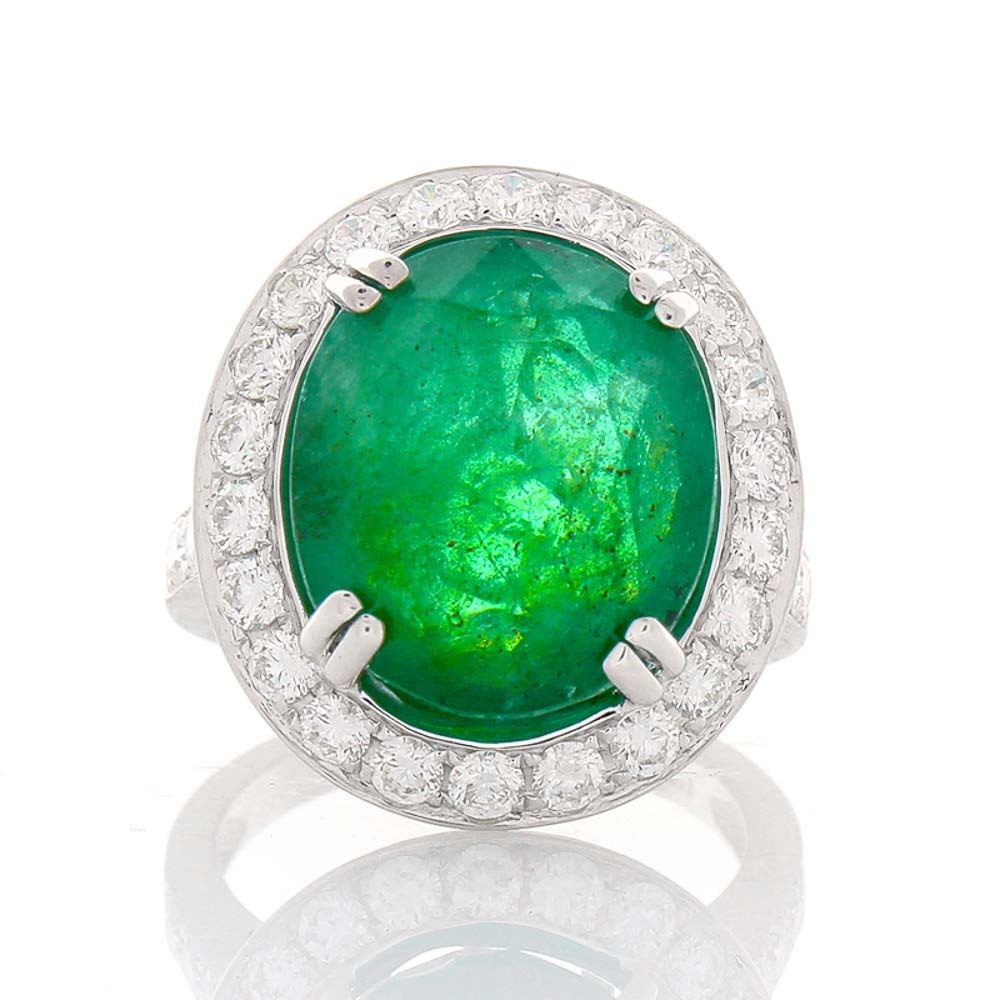 Heritage Gem Studio PGS Certified 9.50 Carat Oval Emerald and Diamond Cocktail Ring in 18 Karat Gold