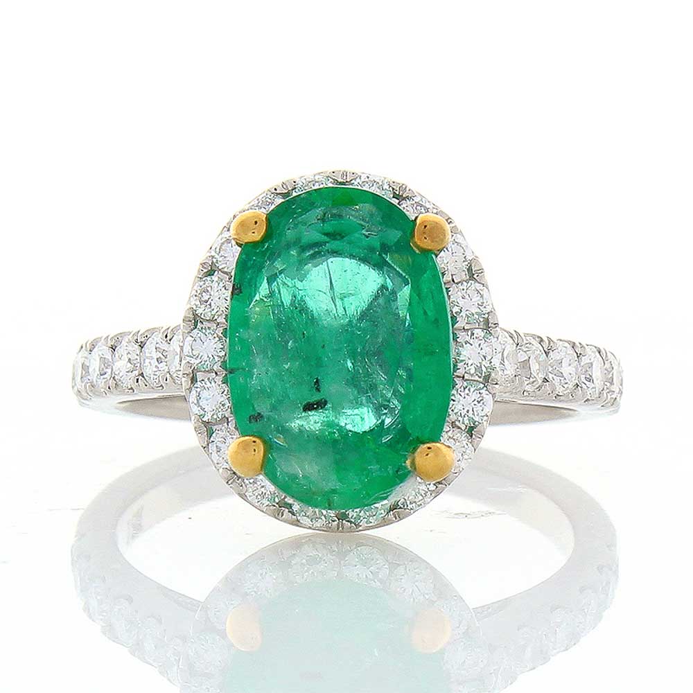 Heritage Gem Studio  colored rings, 18KW, Emerald 2.33 ct , 11.5x8mm, Dia RB 0.89ctw, 30 stn