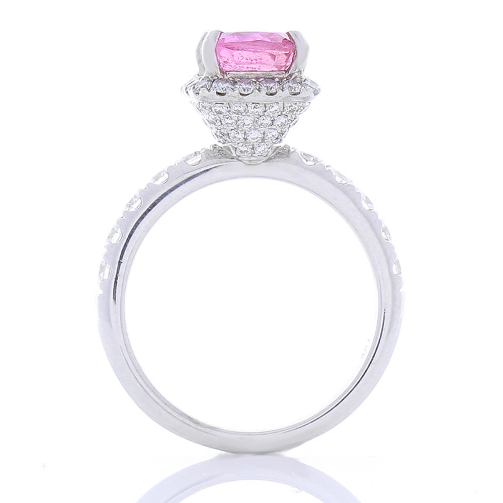 Heritage Gem Studio  2.24 Carat Cushion Cut Pink Sapphire and Diamond Cocktail Ring in 18 Karat Gold
