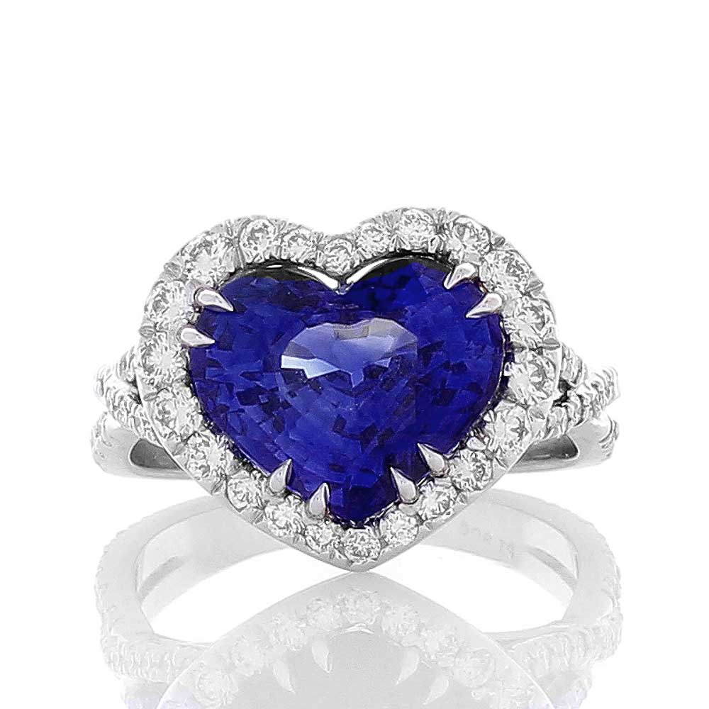  Heritage Gem Studio 6.30 Carat Heart Shaped Blue Sapphire and Diamond Cocktail Ring in Platinum