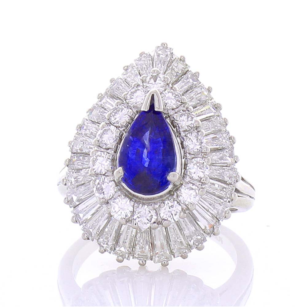  Heritage Gem Studio 1.71 Carat Pear Shape Blue Sapphire and Diamond Cocktail Ring in Platinum
