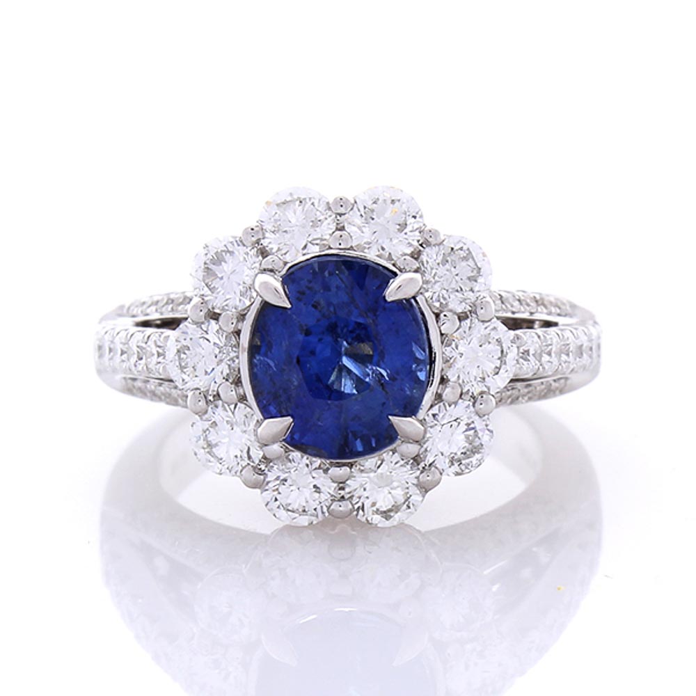  Heritage Gem Studio EGL Certified 3.08 Carat Oval Blue Sapphire  Diamond Cocktail Ring In 18K Gold