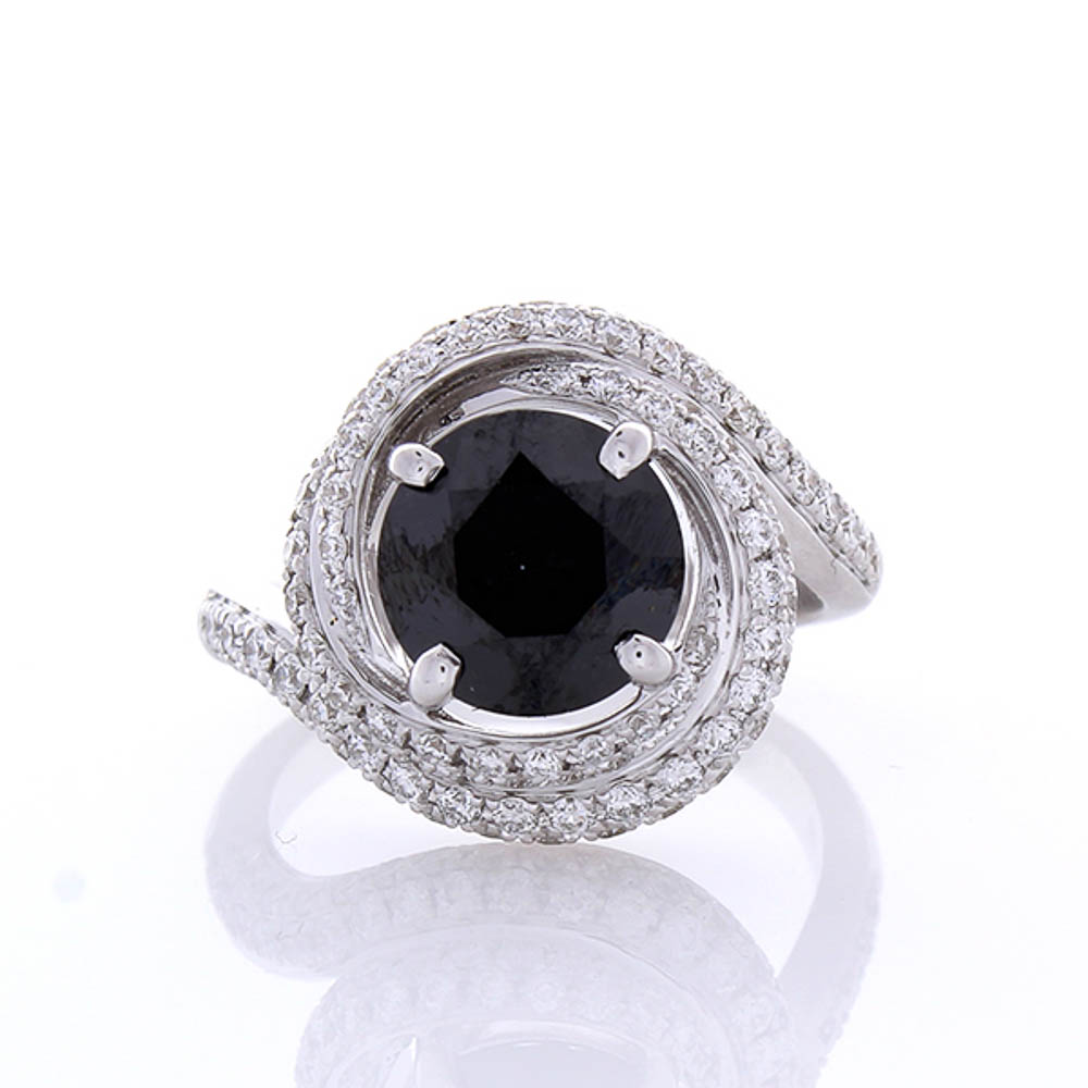  Heritage Gem Studio 2.92 Carat Black Diamond and White Diamond Cocktail Ring in 18 Karat White Gold