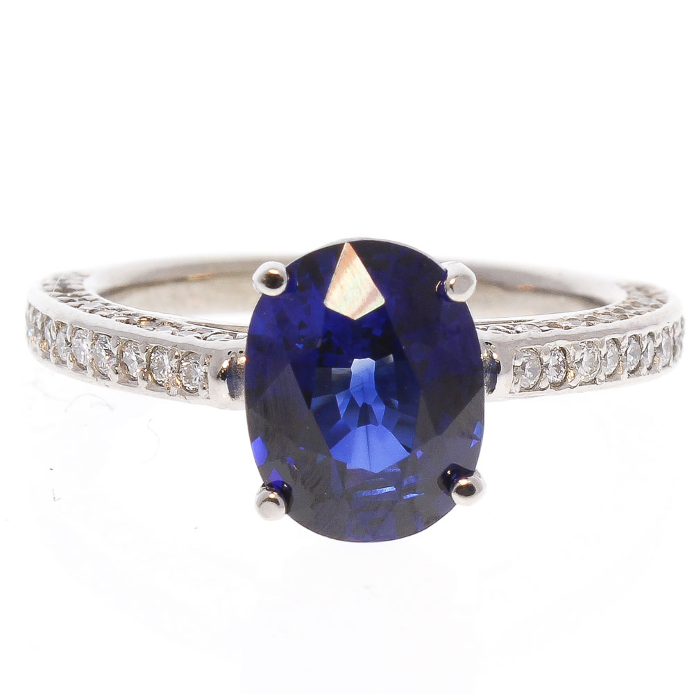  Heritage Gem Studio 3.07 Carat Oval Blue Sapphire and Diamond Ring in 14 Karat White Gold