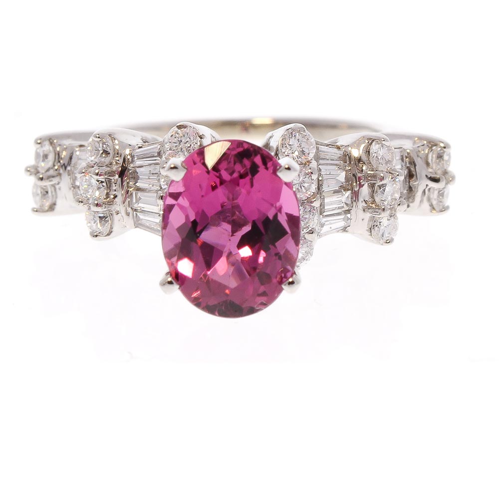  Heritage Gem Studio 14KWG RUBELLITE  DIA RING, OV RUBELLITE 1.80CT DIA 0.95CTW 33STNS - RD BR  T.BAG