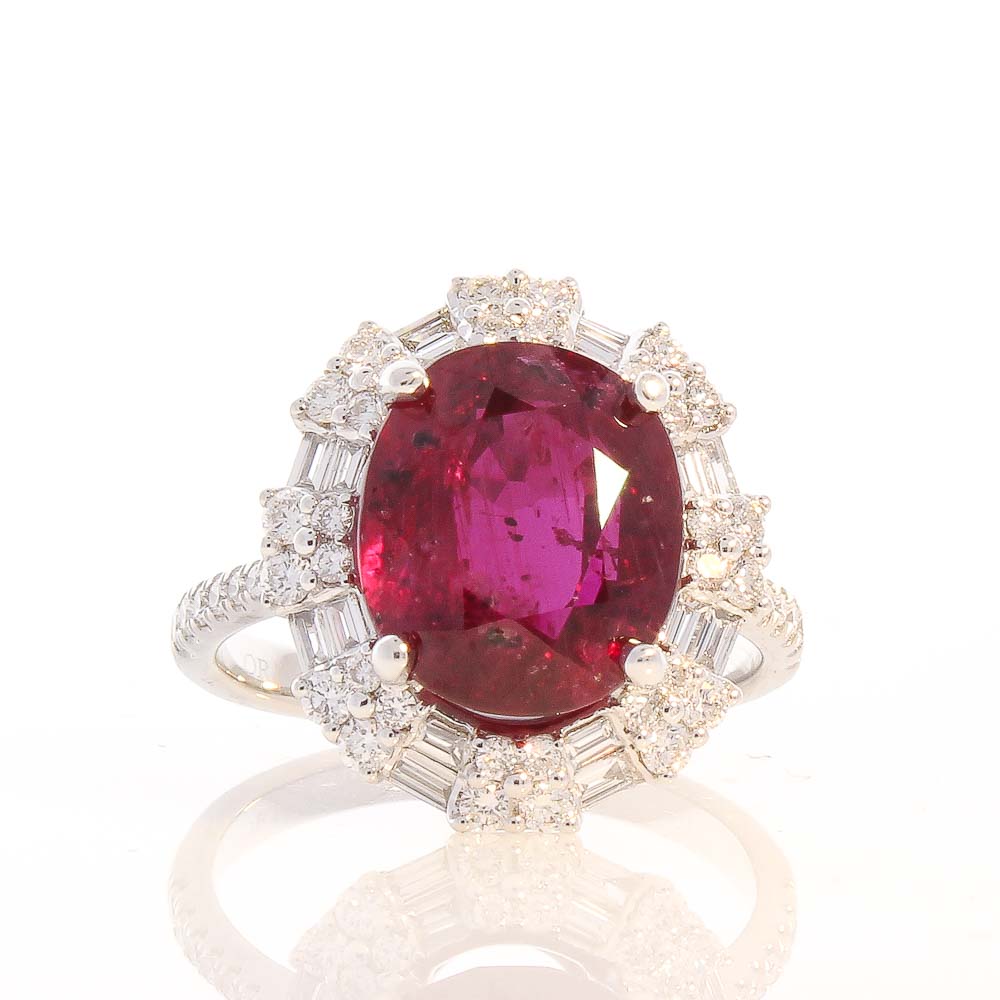  Heritage Gem Studio 5.89 Carat Oval Ruby and Diamond Cocktail Ring in 18 Karat White Gold