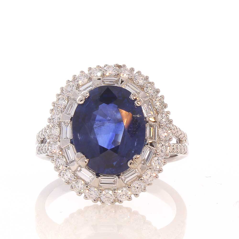  Heritage Gem Studio GIA Certified 3.86 Carat Oval Blue Sapphire and Diamond Ring in 18 Karat Gold