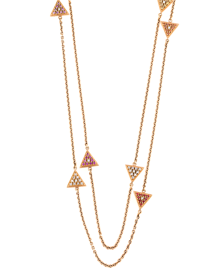 18K Rose Gold Multi Colored Sapphires SaharA Chain Necklace