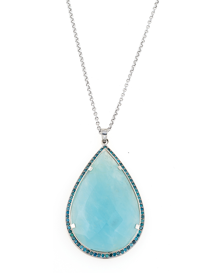 18K White Gold Aquamarine Chalcedony Nzari Necklace