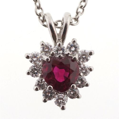 Platinum with 0.90ct Ruby  Diamond Heart Vivid Pigeon Necklace