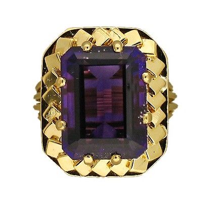 Vintage Rare 18K Yellow Gold with 6.0ct Reddish Purple Amethyst Wire Base Ring Size 5