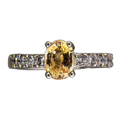 Vintage Platinum 1.17ct Natural No Heat Yellow Sapphire  0.15ct Diamond Ring Size 5
