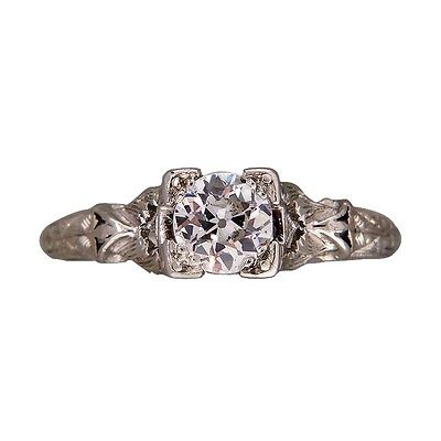 Vintage Art Deco Platinum with .50ct Old European Diamond Engagement Ring Size 6.5