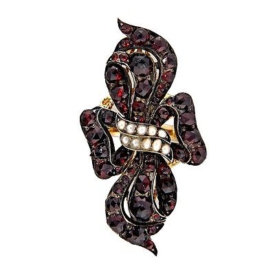 Vintage 14K Gold and Sterling Silver 6.50ct. Garnet  Pearl Ring Size 8