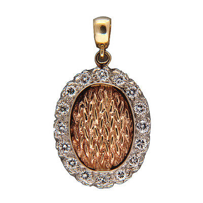 14K White  Yellow Gold with 0.48ct 16 Full Cut Diamond Vintage Oval Pendant