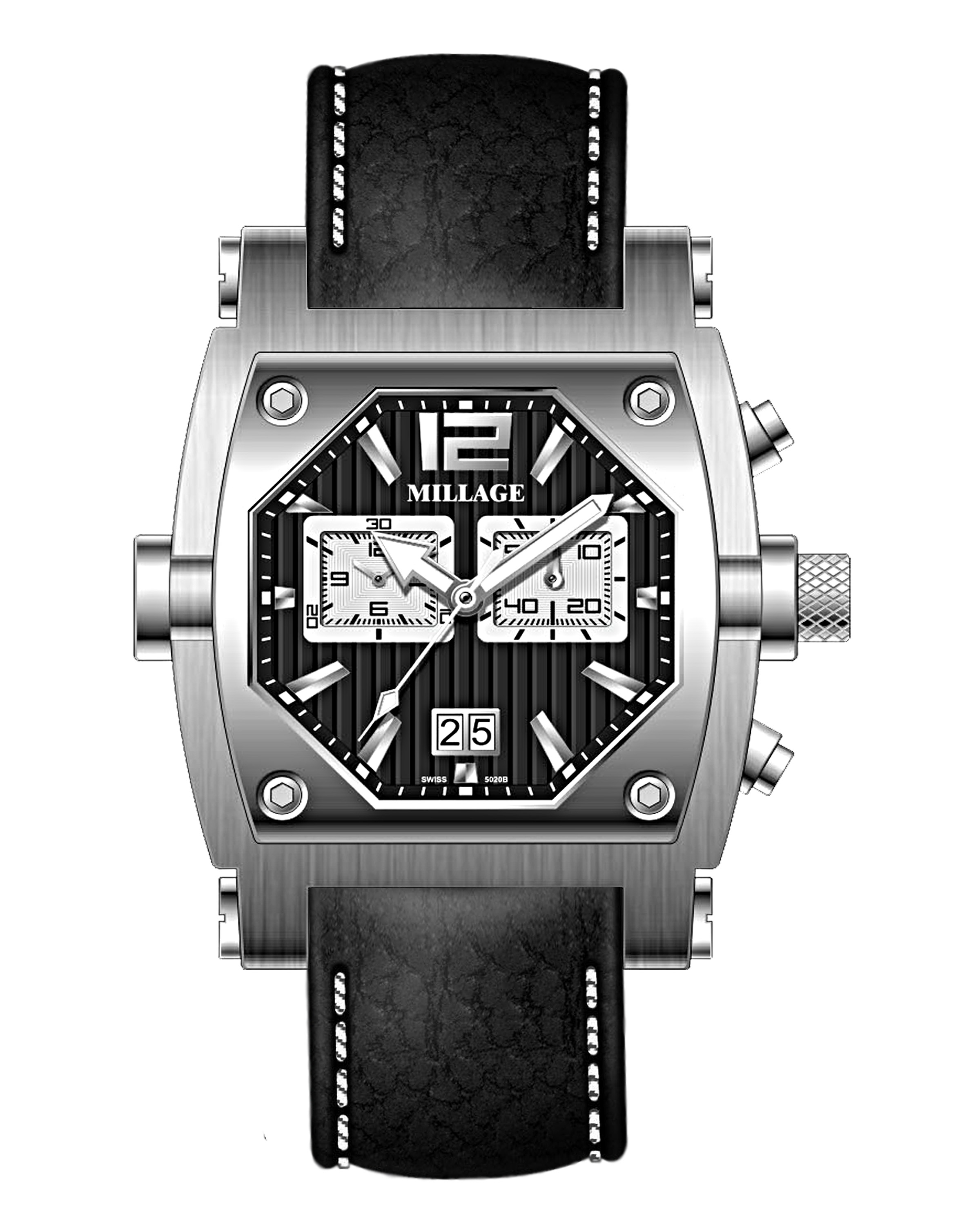 M3126-BLACK-BLK/WHITE / LEATHER/MILLAGE WATCHES