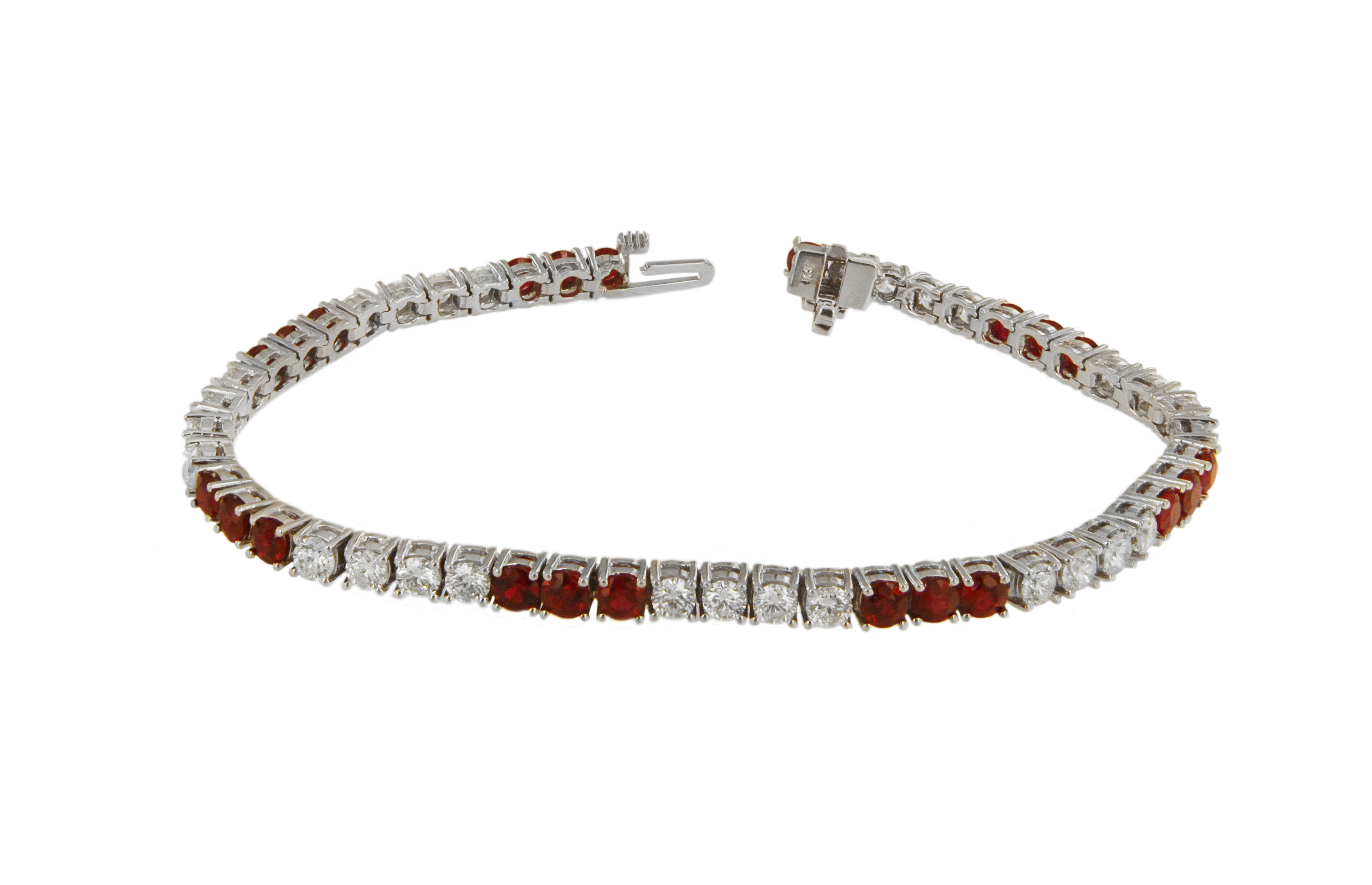 Diamond and Ruby Tennis Bracelet in 14k White Gold