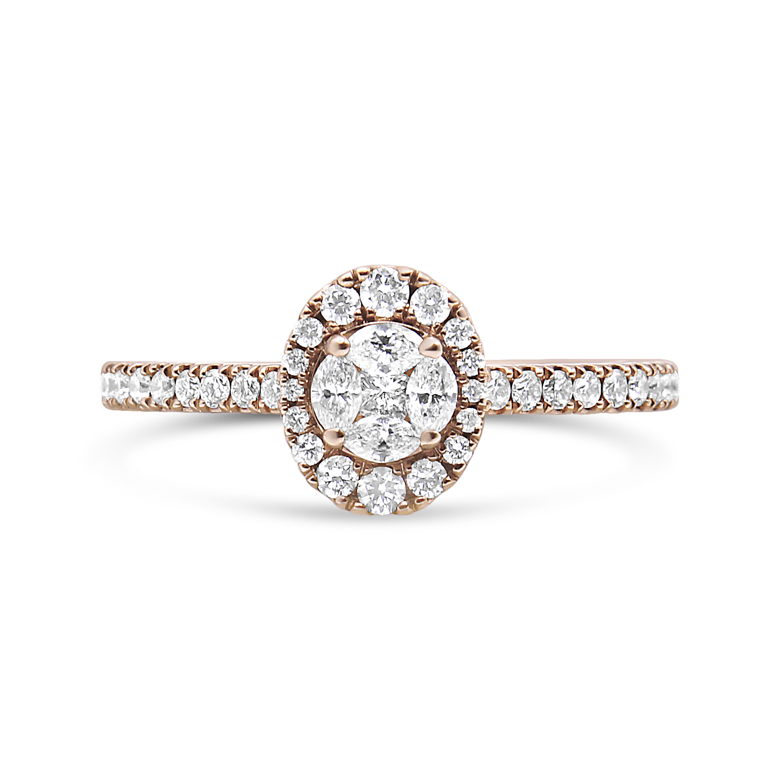 True 18K Rose Gold 1/2 Cttw Composite Marquise Composite Diamond Oval Shaped Halo Engagement Ring (F-G Color, VS1-VS2 Clarity) - Ring Size 7