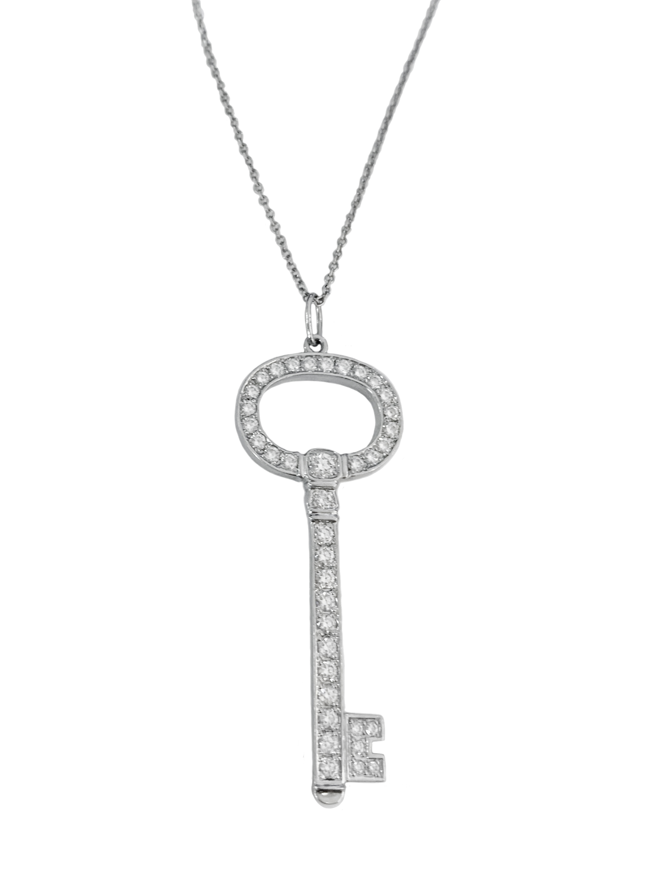 Tiffany  Co. Diamond Platinum Oval Key Pendant