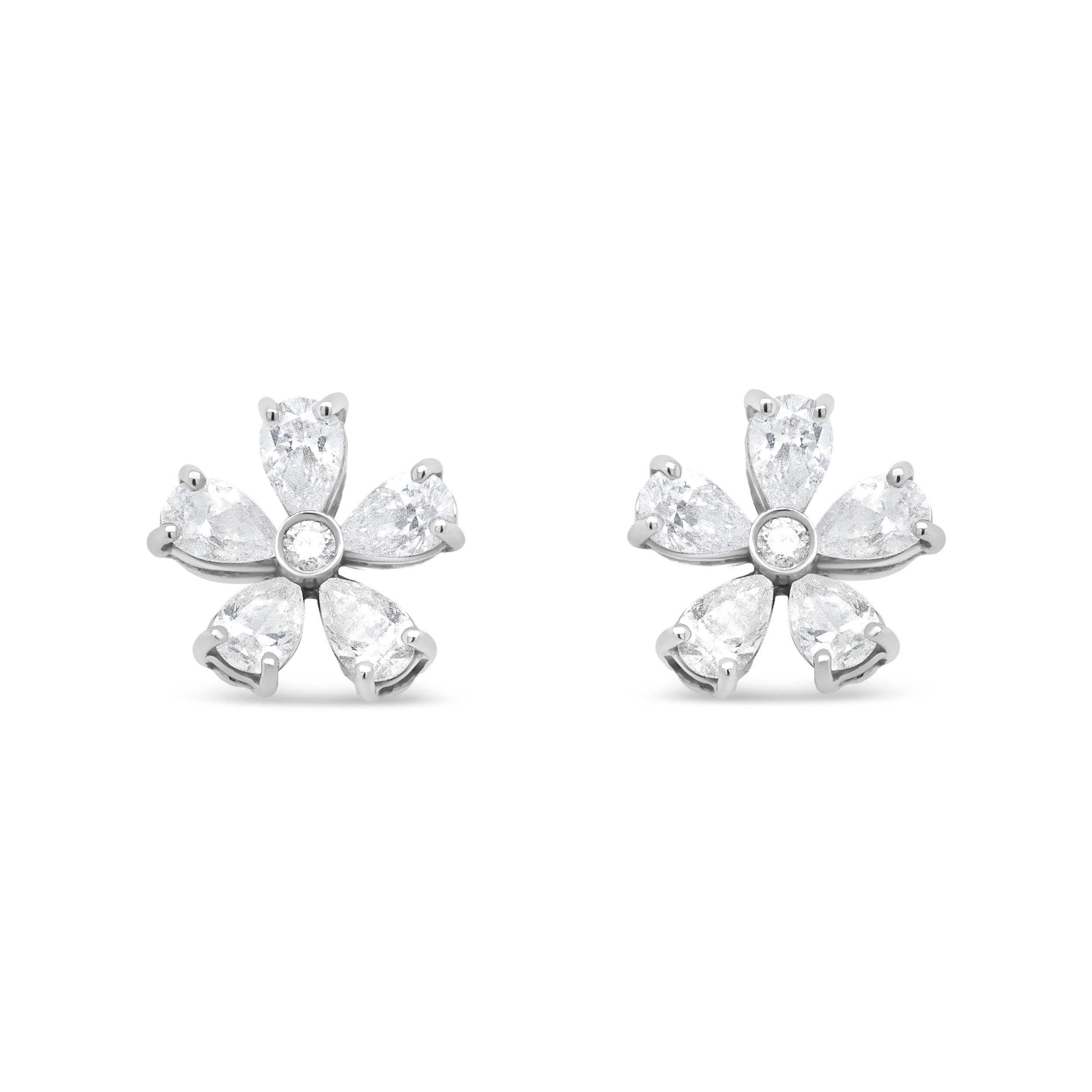 True 18K White Gold 1 1/2 Cttw Round and Pear-Cut Diamond Flower Petal Stud Earring (F-G Color, VS1-VS2 Clarity)