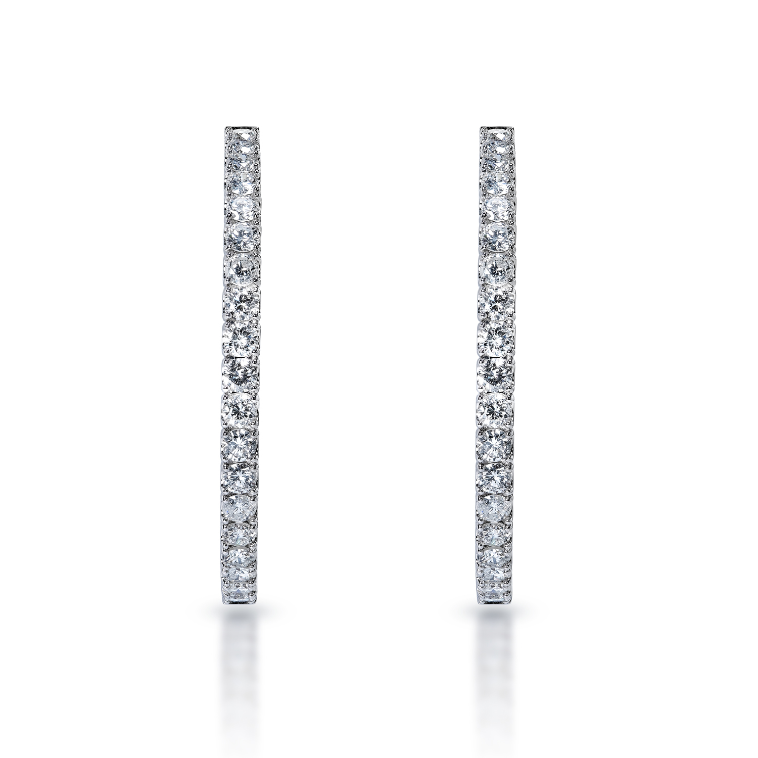 True 2 inch 12 Carat Round Brilliant Diamond Hoop Earrings in 14k White Gold
