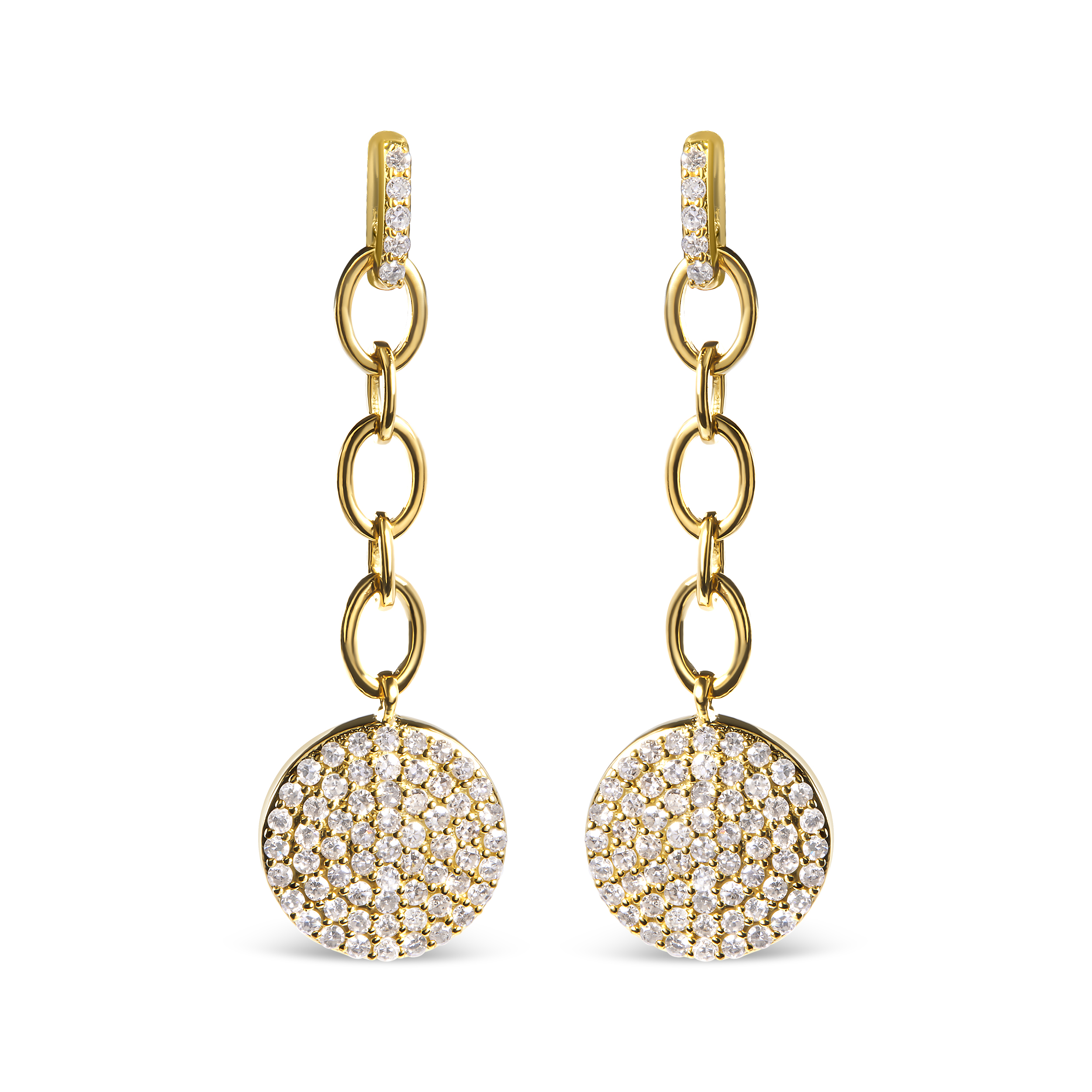 18K Yellow Gold Plated .925 Sterling Silver 1.0 Cttw Diamond Composite Cluster Dangle Chain Earrings (I-J Color, I1-I2 Clarity)