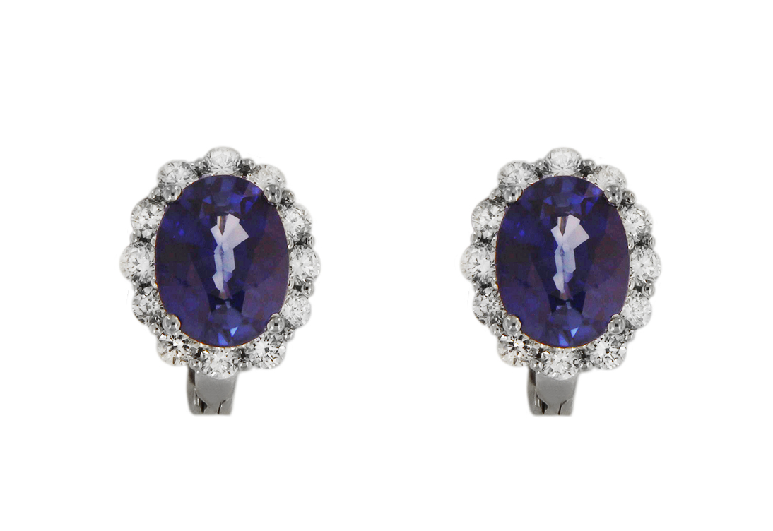 Oval Shape Sapphire Diamond Earrings in White Gold