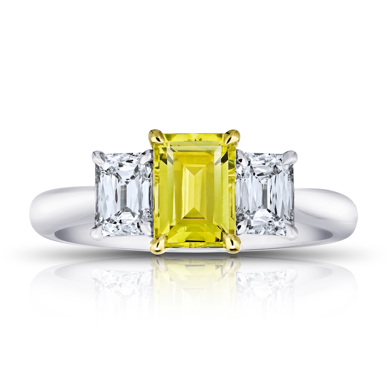 David Gross Emerald Yellow Sapphire and Diamond Ring