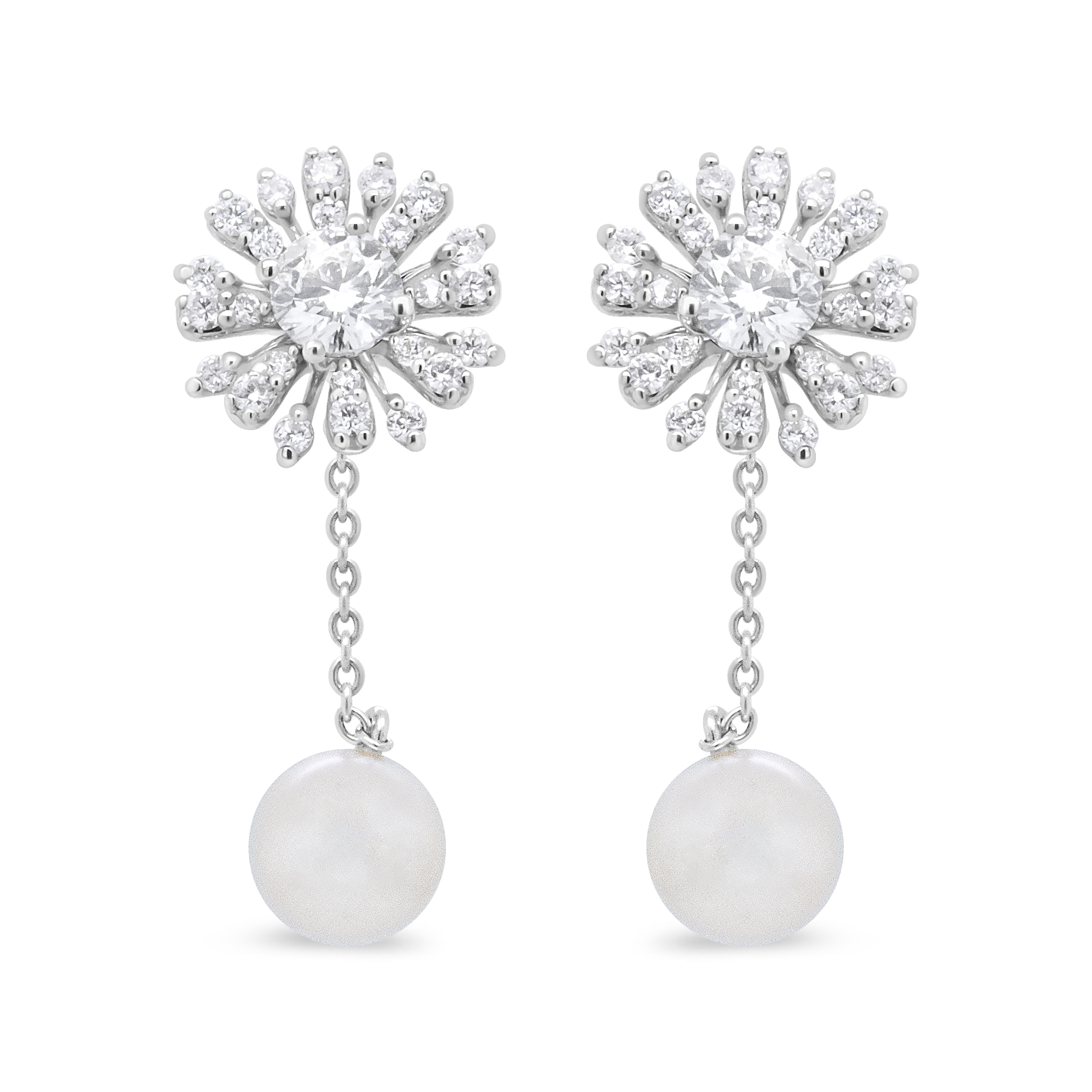 True 18K White Gold 1.00 Cttw Diamond and 3.5mm Cultured Freshwater Pearl Floral Drop Stud Earrings (F-G Color, SI2-I1 Clarity)