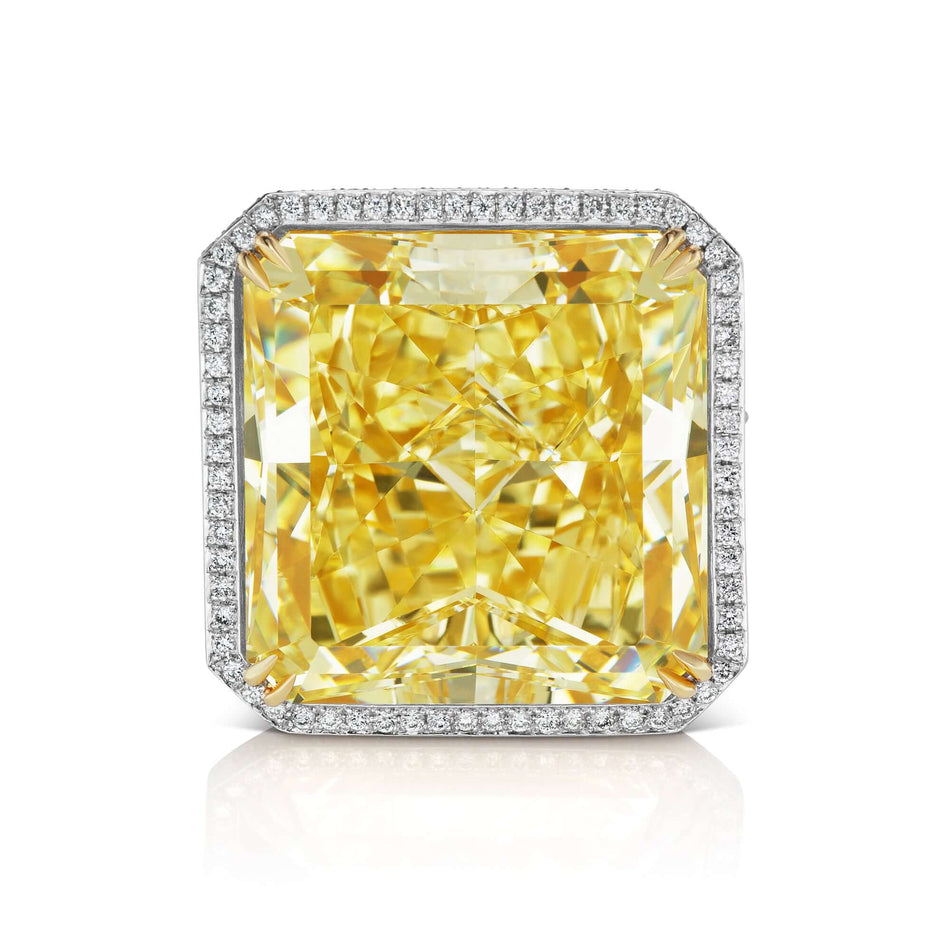 40 CARAT FANCY YELLOW DIAMOND RING RADIANT CUT VS2 PLATINUM  18K GOLD BY MIKE NEKTA
