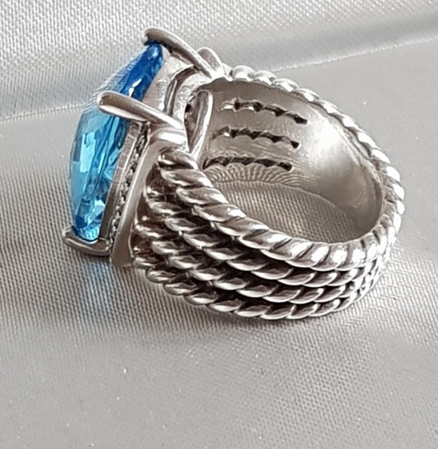 David Yurman Wheaton 16x12 Blue Topaz Diamond Ring | David Yurman