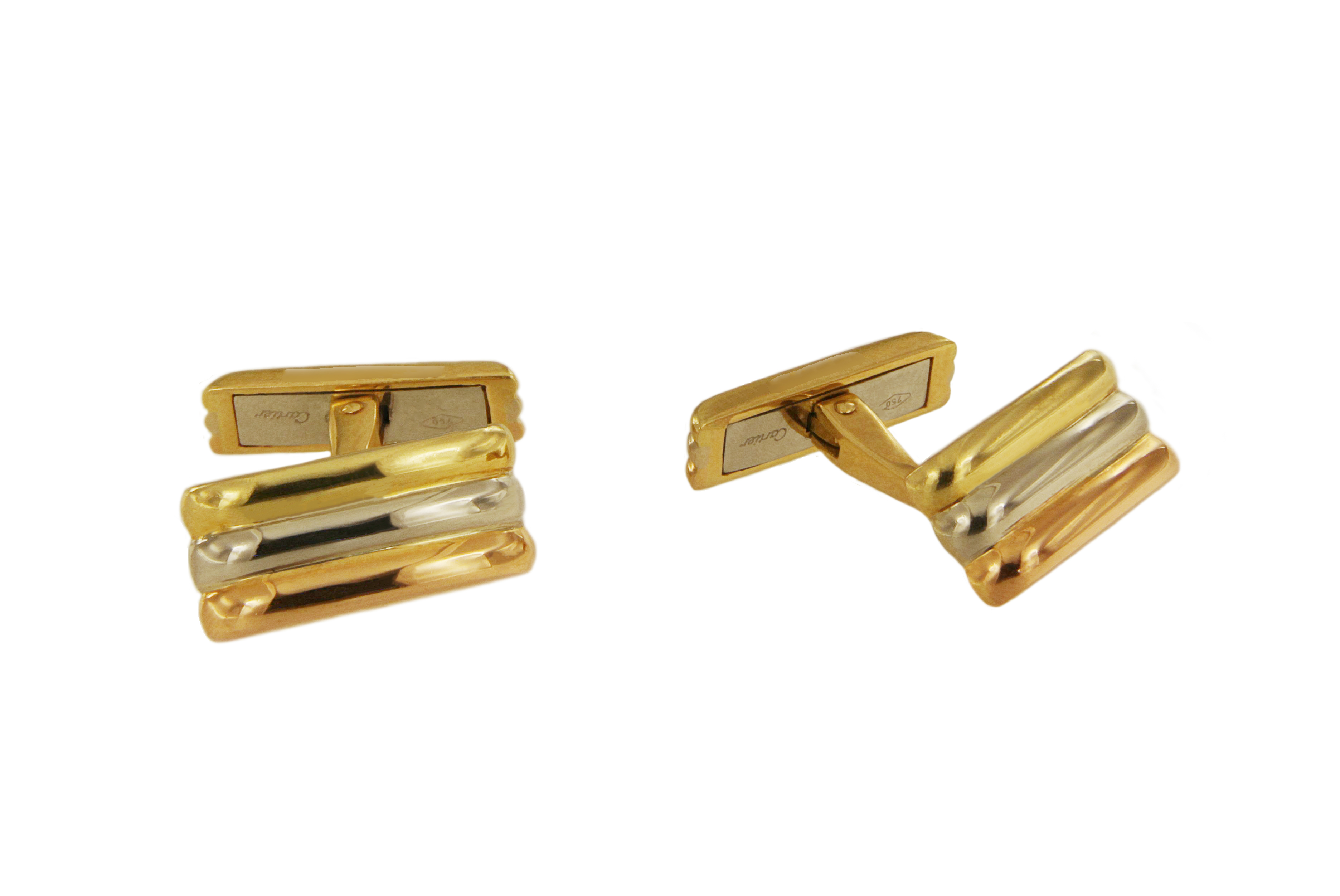 Cartier Three Tone Gold Bar Cufflinks