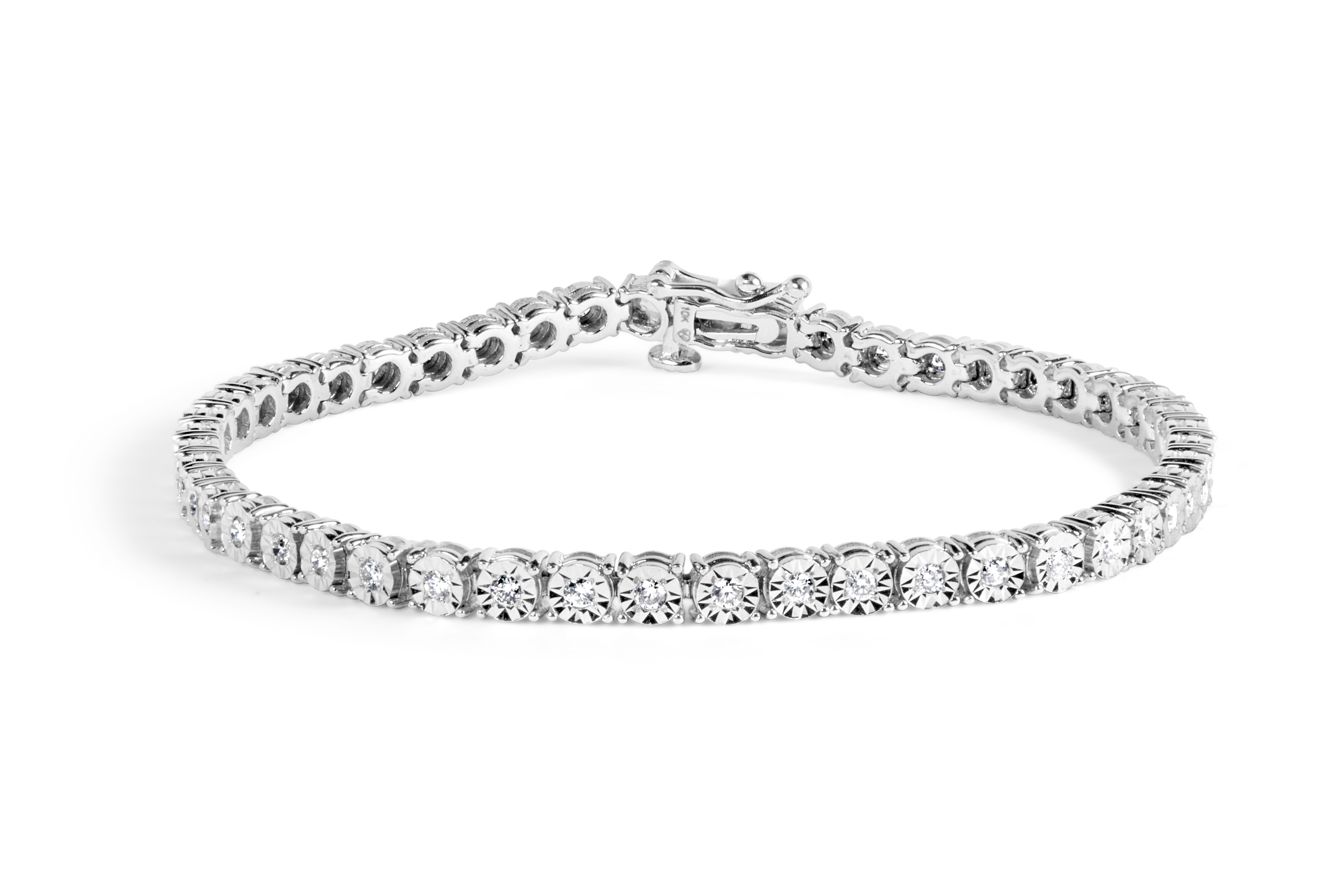 True 10k White Gold 1.0 Cttw Round-Cut Diamond Miracle Plate Tennis 7" Bracelet (I-J Color, SI2-I1 Clarity)