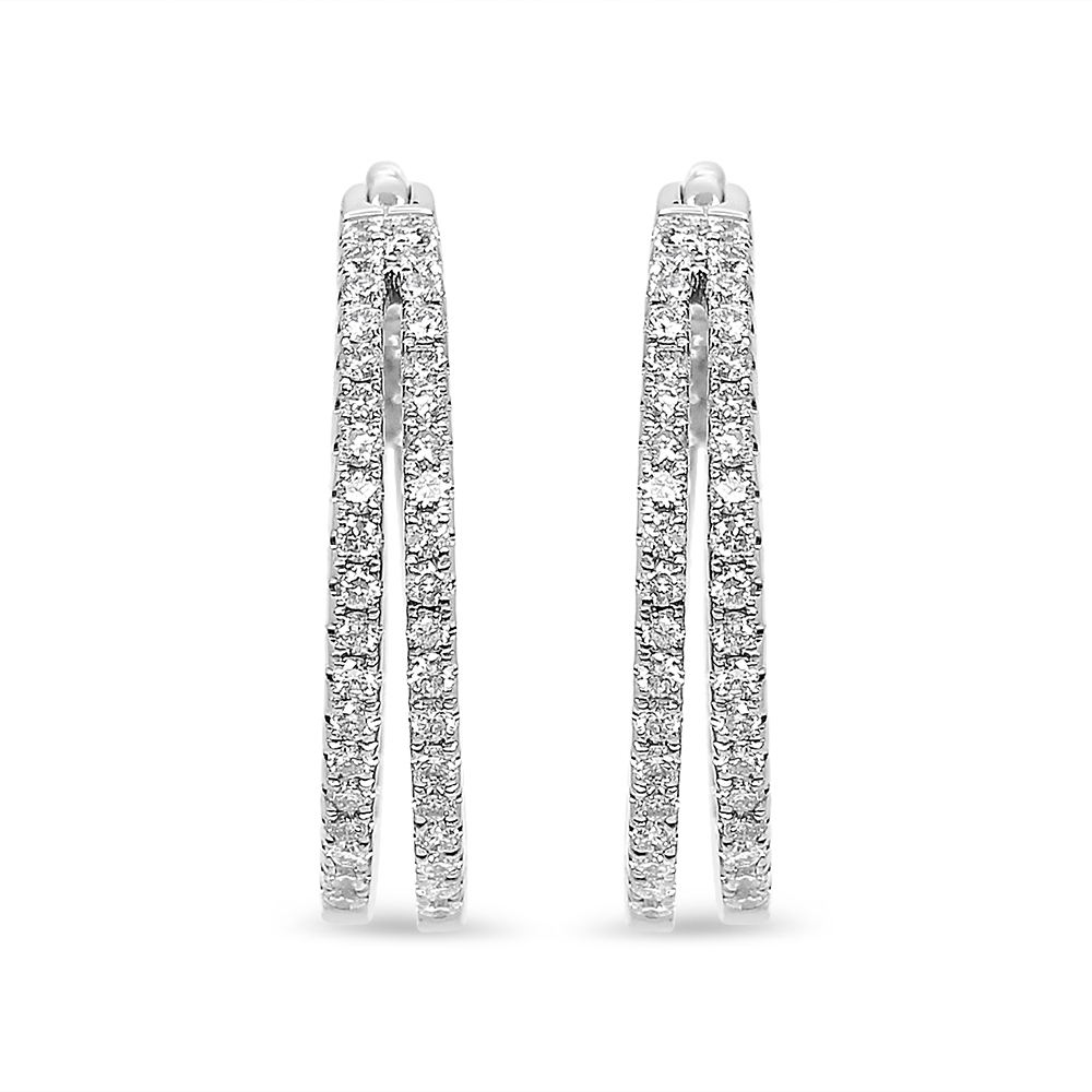 True 14K White Gold 1.00 Cttw Diamond Inside Out Double Row Split Criss Cross 3/4" Inch Hoop Earrings (F-G Color, SI1-SI2 Clarity)
